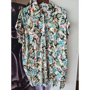 LOST‎ + WANDER Cap Sleeve Swim Cover Button Front Gauze Floral Print Size XL/2XL